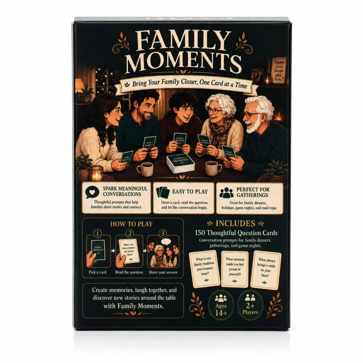 Family Moments Card Game Conversation Starter Cards with Thoughtful Questions for Family Dinners Gatherings Holidays Story Shari