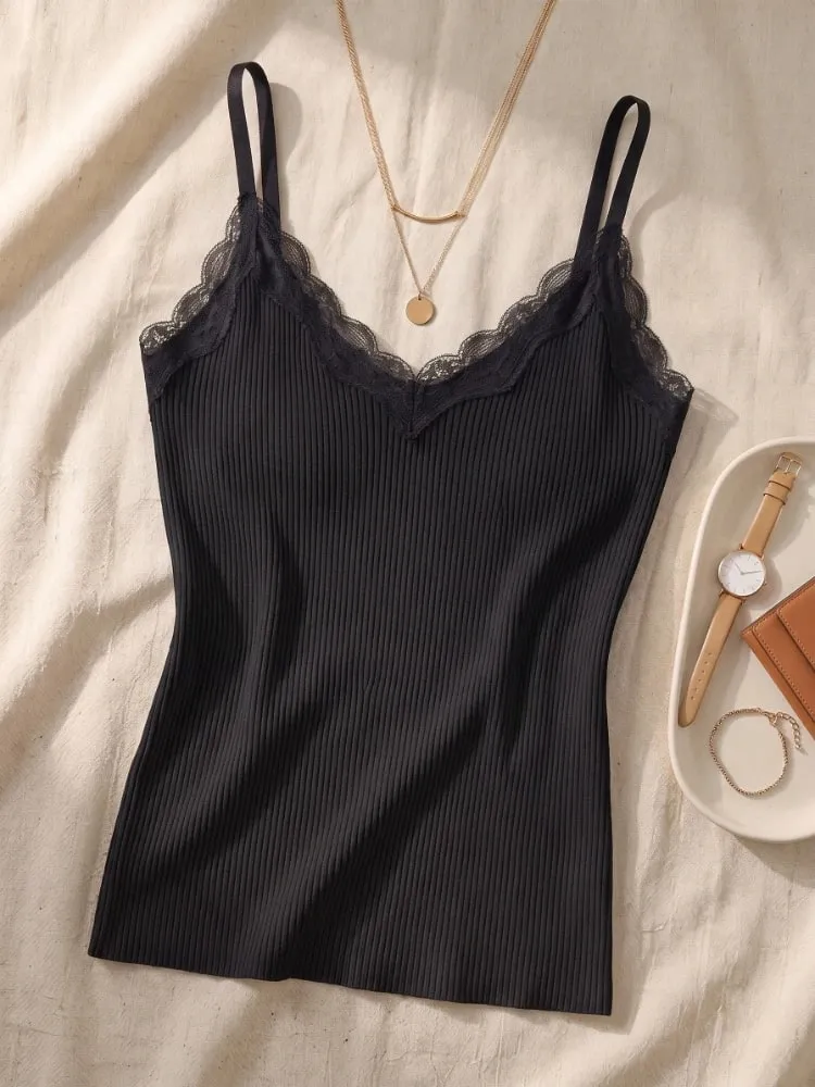 Korean Lace Women Tank Top Cute Camis Sexy White Crop Top Female Sleeveless Black Vest Summer 2026 Coquette Y2k Clothes — image 6