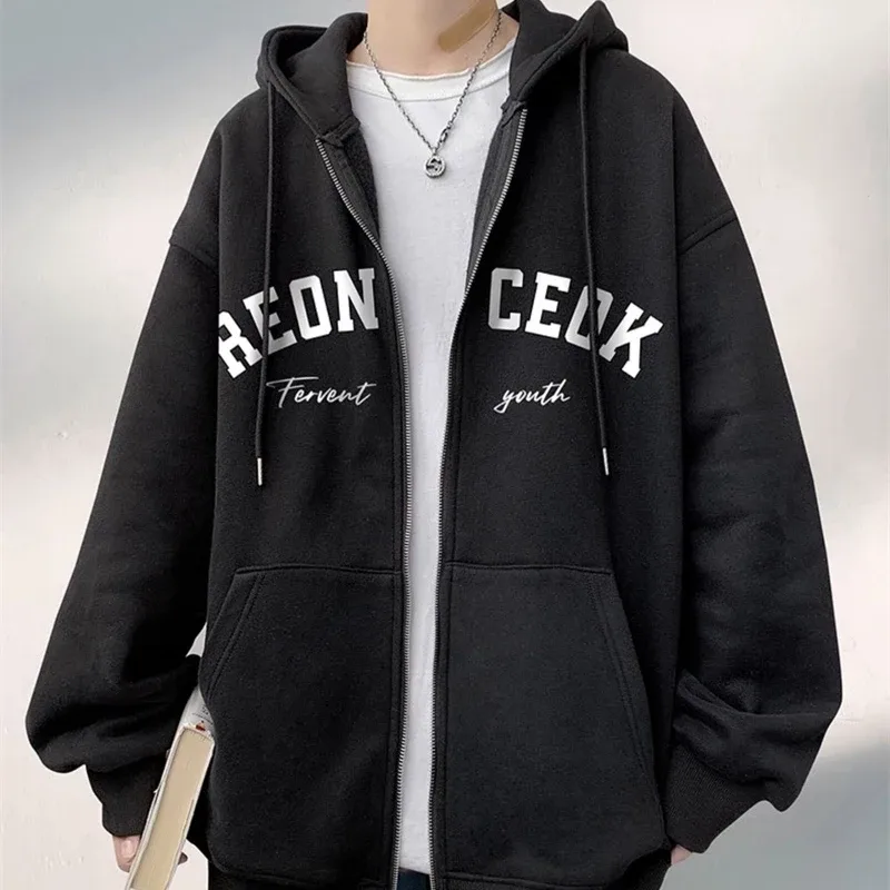 Spring Men's Streetwear Letter Printed Zip Up Hoodies 2025 New Hip Hop Long Sleeve Hoody Sweatshirts Oversized Y2K Tracksuit — image 2