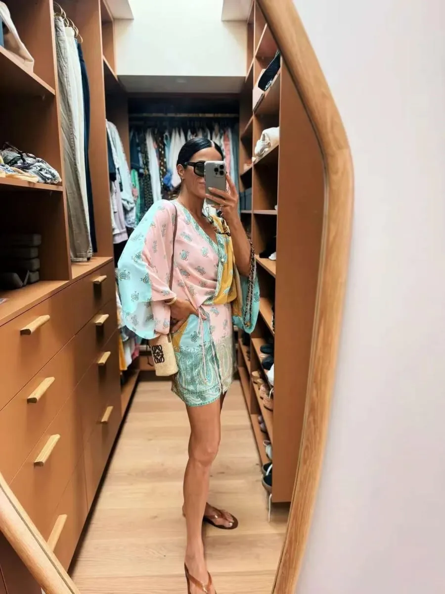Bohemian Color Block Paisley Print Kimono Wrap Mini Dress Women V Neck 3/4 Sleeve Beach Cover Up Casual Short Dresses Summer 202 — image 5