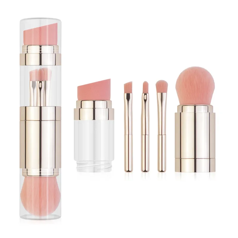 Pincéis de maquiagem retráteis portáteis 5 em 1, para base, sobrancelha, lábios, sombra, pó solto, conjunto de cosméticos, ferramentas de pincel de maquiagem