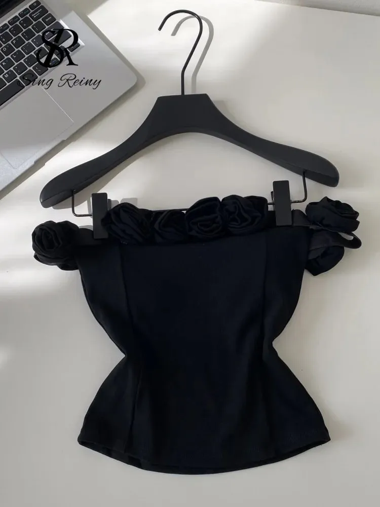 Fashion 3D Floral Solid Crop Top Women Strap Backless Elastic Waist Short Tank Top Korean Holiday Sexy Club Camisole — image 5