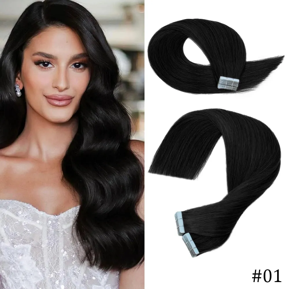 20pcs Women Natural Tape in Human Hair Extensions Remy Hair Adhesive Invisible Skin Weft Hair Straight Human Hair Extensions