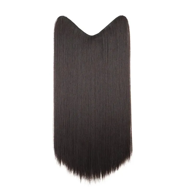24Inch Synthetic Long Straight One Piece 4 Clips Hair Extensions Invisible Hairpiece Soft Fake Hair For Women Daily Wear