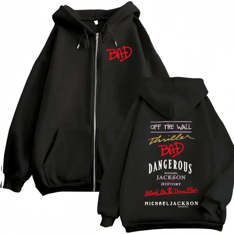 King of Pop Michael Jackson Bad Era Zipper Hoodie Men Women Harajuku Streetwear Jacket Sweatshirt Fleece Casual Zip Up Pullovers — image 9