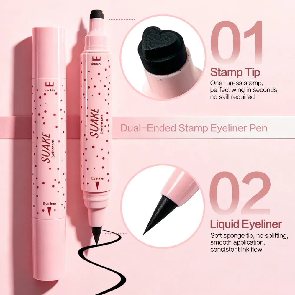 Pink Tube Star Heart Butterfly Stamp Liquid Eyeliner Dual-Ended Seal Stamp Eyeliner Pen 2in1 Quick-drying Black Eye Liner Makeup