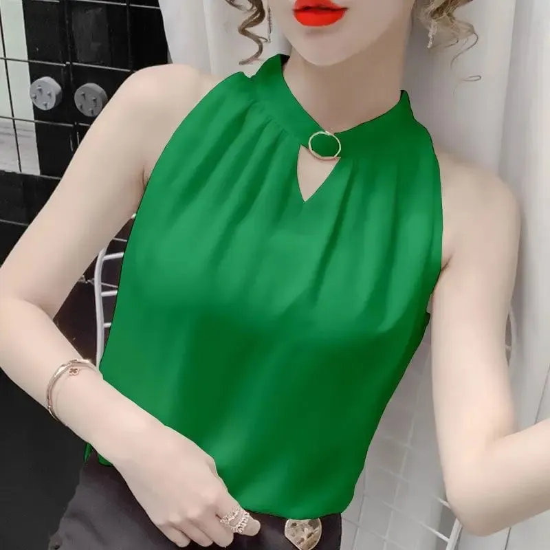 Elegant Sleeveless Solid Simplicity Loose Youth Vest Tops Women Clothes Summer All-match Temperament T Shirts Sexy Office Summer — image 4