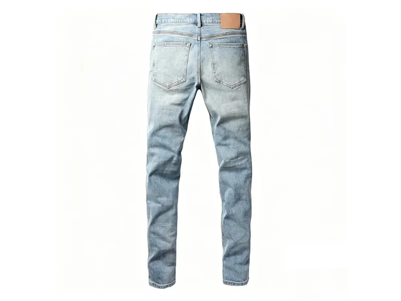 Men's Slim Taper Ripped Jeans Vintage Light Blue Wash Frayed Edges Button Fly High Street Style Denim Pants — image 9