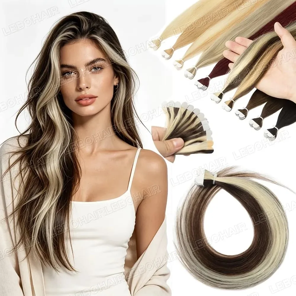 14inches Mini Tape-In Hair Extensions Straight Human Hair Seamless Skin Weft 10pcs/pack Lightweight Butterfly Tape Hair — image 1