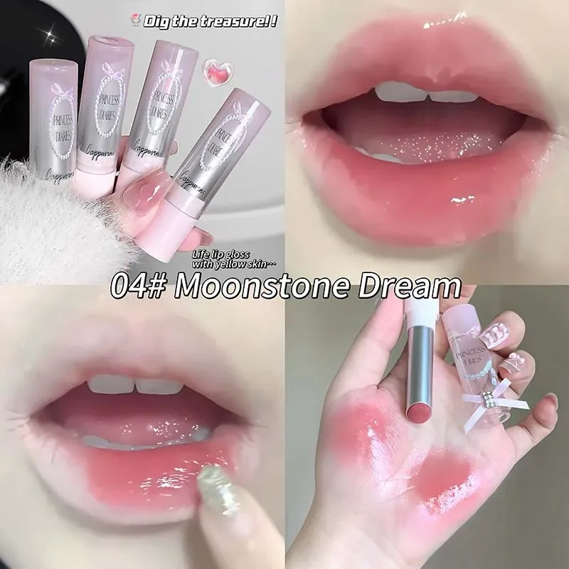 Kaca Cermin Kristal Merah Jambu Pepejal Lip Gloss Tiub Bulat Gincu Air Ringan Jeli Jelas Sapuan Bibir Coklat Bogel Pelembap Bibir — image 10