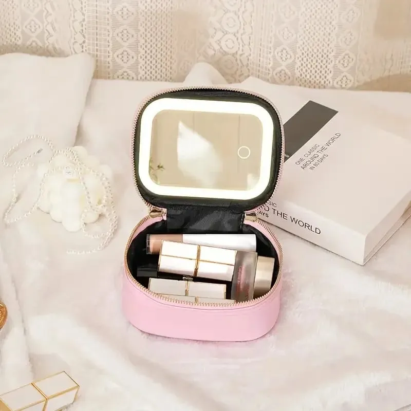 Portable Comestic Tools Storage Bag with LED Mirror Small Makeup Bag with 3 Light Modes Orangizer for Brushes and Lipstick — image 4