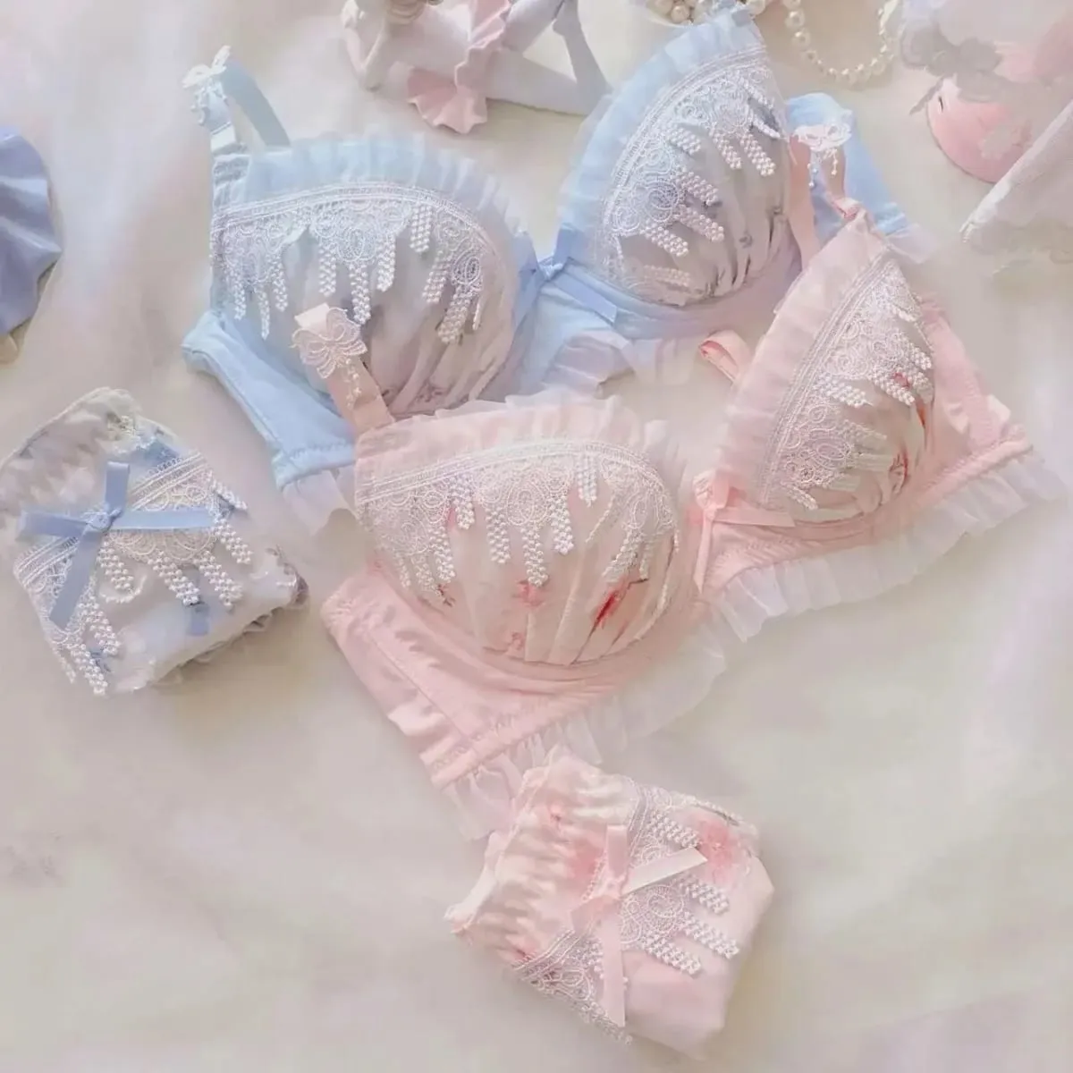 Sexy Lace Bra Set Water-soluble Lace Cute College Style Underwear for Women Daily Wear — image 5