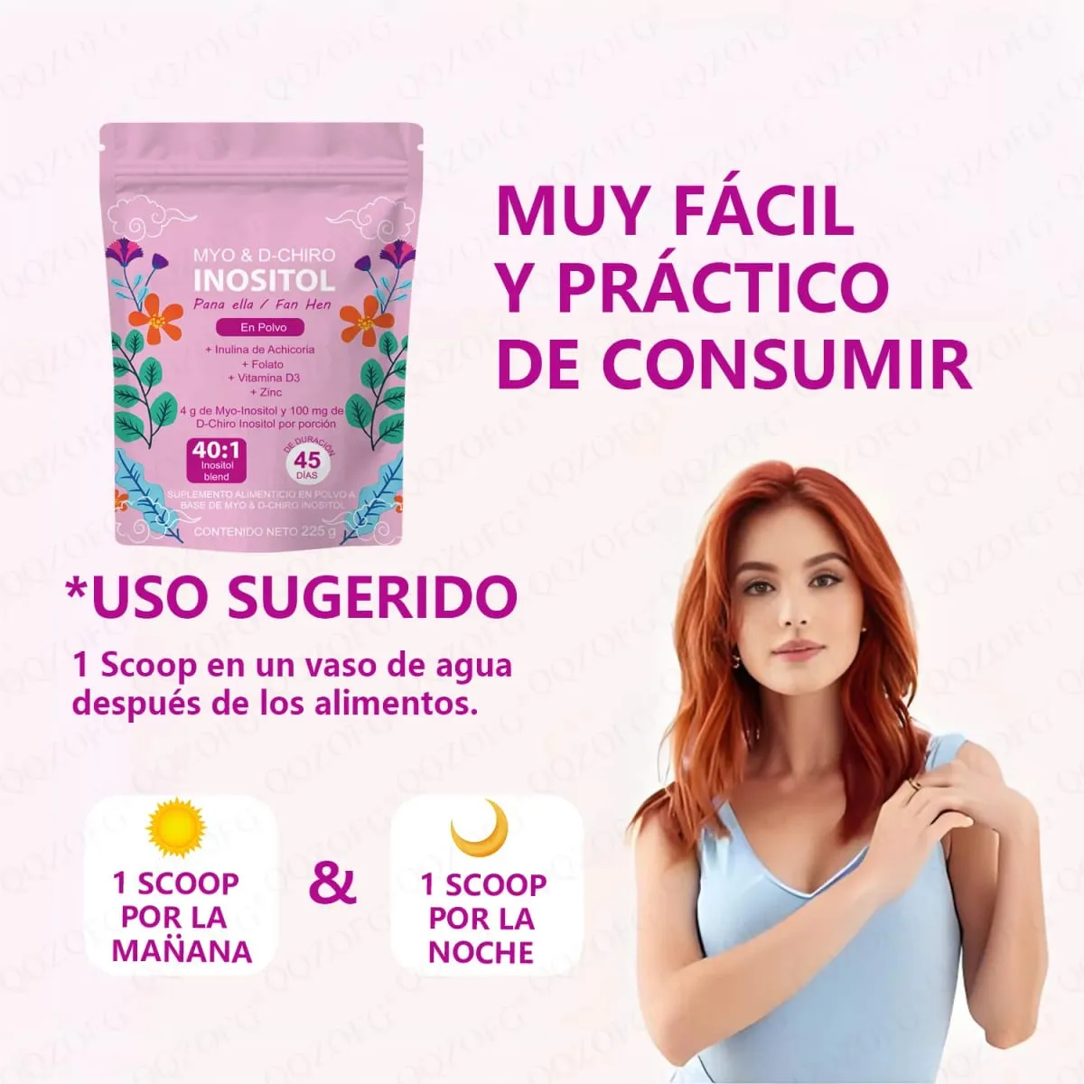 40:1 Mix Myo & D-Chiro Inositol Pulver innehåller folat vitamin D3 och zink som stödjer kvinnors dagliga hälsokosttillskott — image 2