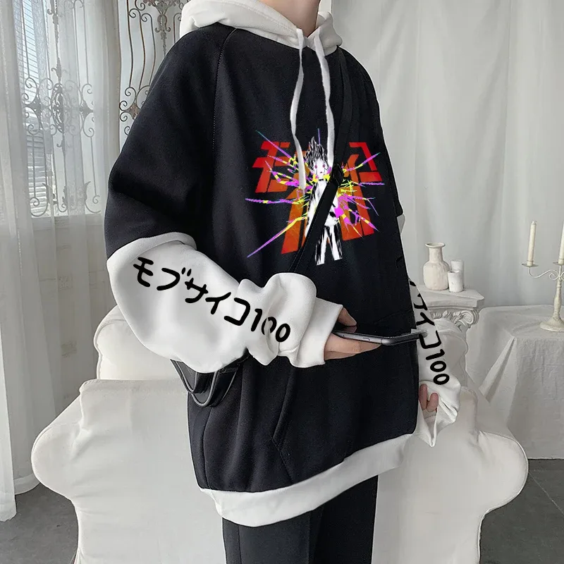 Anime Mob Psycho 100 Pulcsi Harajuku Shigeo Kageyama Punk Rajzfilm Pulóverek Férfi Női Ősz Tél Meleg Patchwork Pulóver — image 3