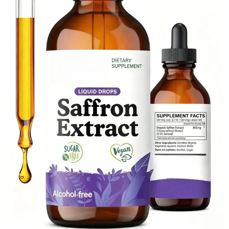 Organic Saffron Liquid Extract Drops Plant Based Herbal Supplement Vegan、sugar & Alcohol Free 60ml Daily Health Supplements