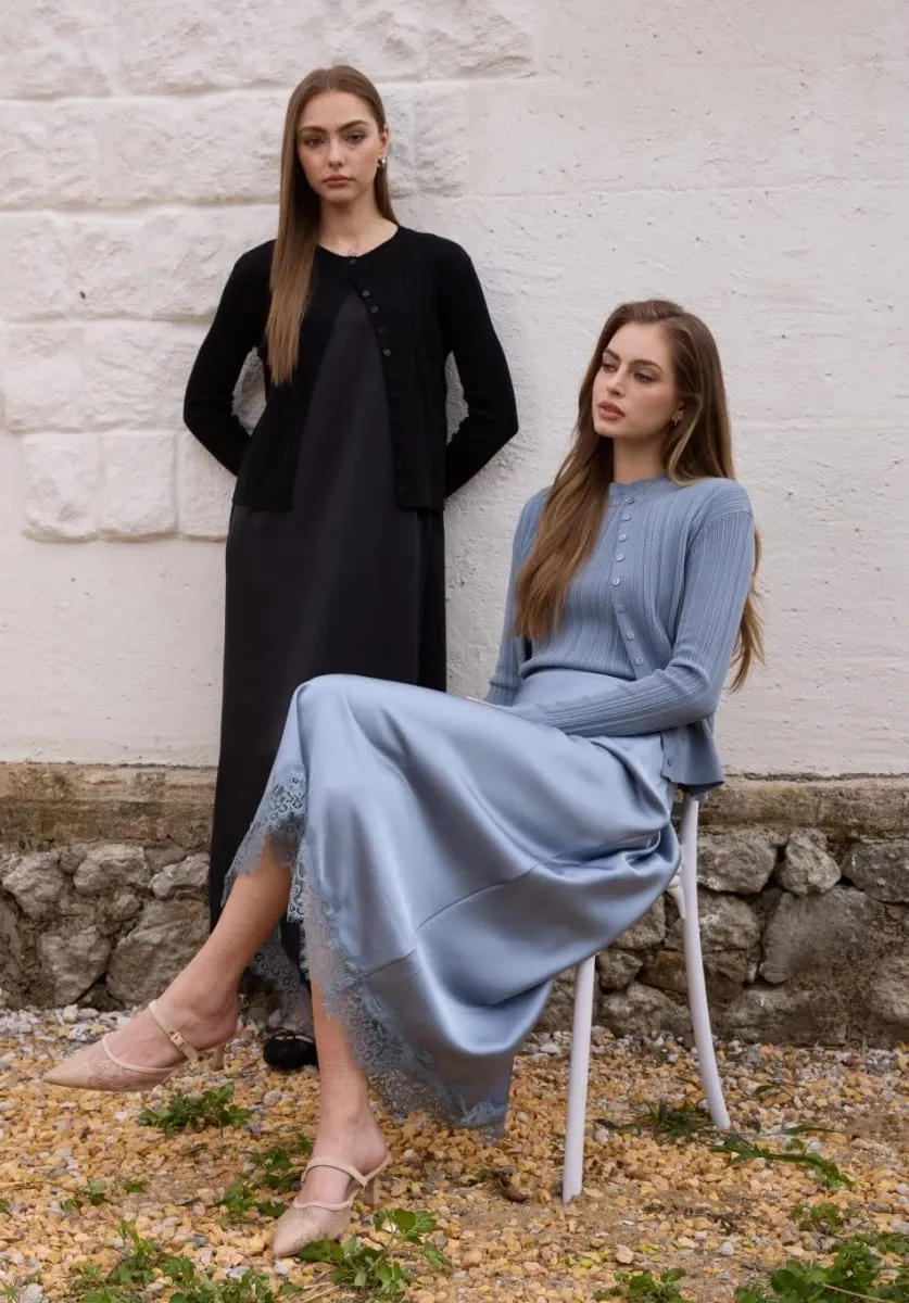 AS SS26 Lace slip satin dress + lace satin skirt +knitting vest + knitting cardigan collection woman dressy outfit — image 3