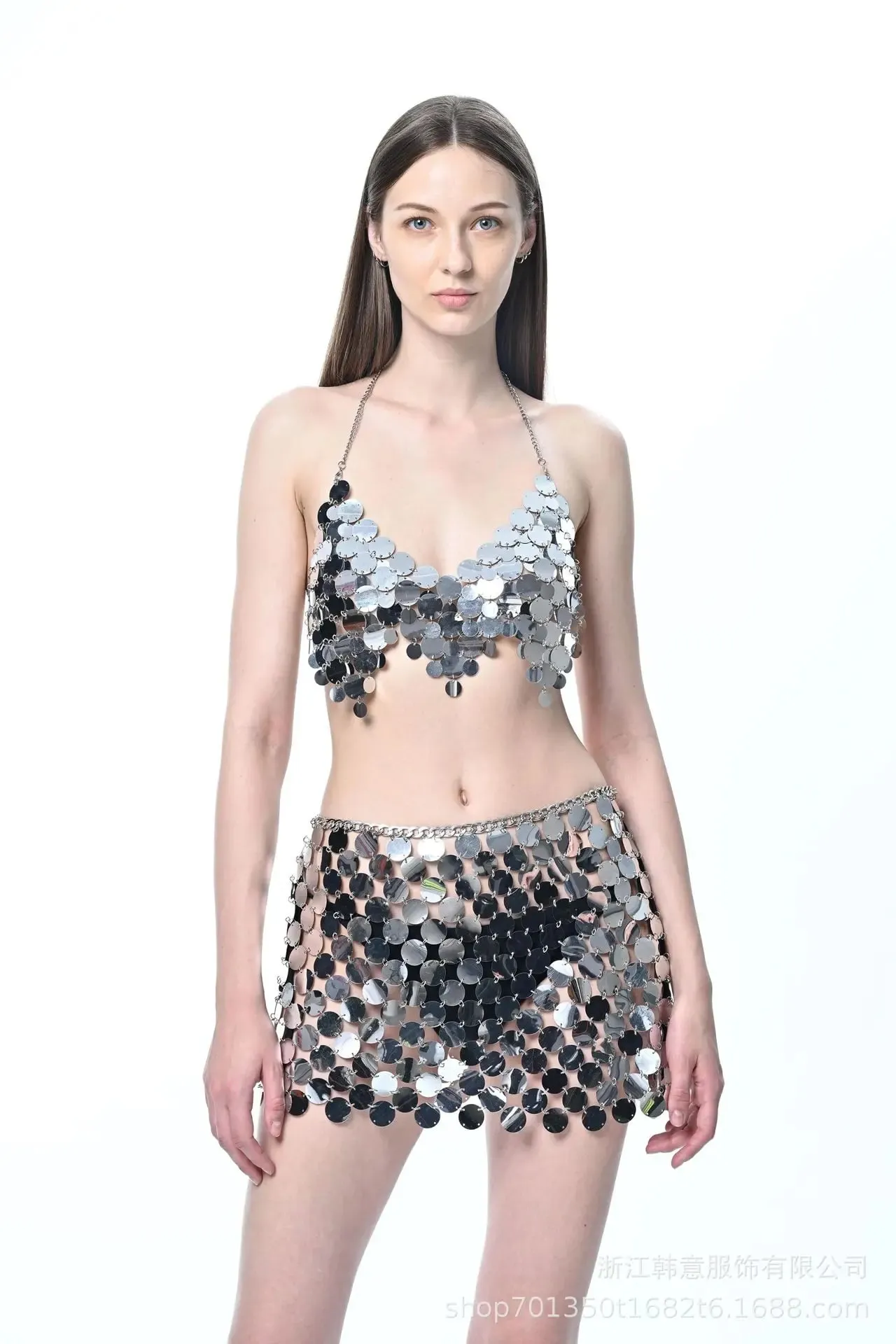 Sexy Sequin Dress Shiny Suspender Vest Party Nightclub Skirt Set — image 9