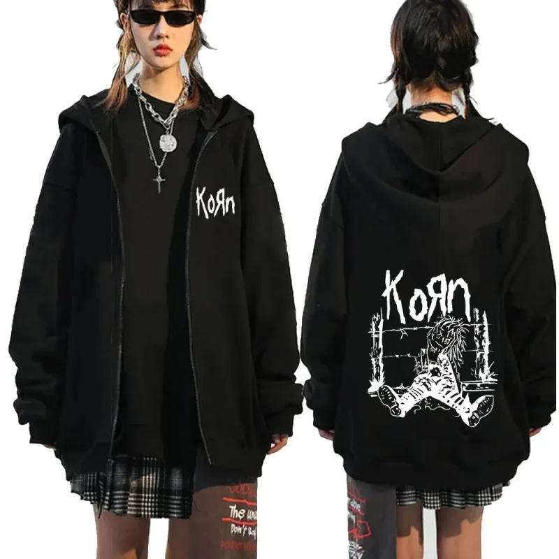 Korn Rock Band Letter Logo Zipper Hoodie Men's Metal Gothic Vintage Oversized Zip Up Hoodies Streetwear Punk Sweatshirts Jackets — image 19