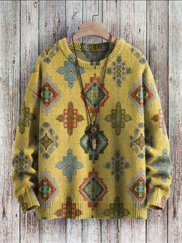 Suéter pulôver de malha com estampa vintage padrão feminino para homens — image 8