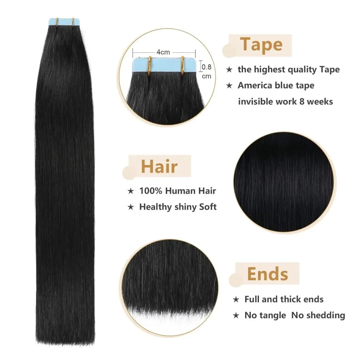 Hair Extension Tape Human Hair 100% Remy Hair 20pcs 50g Pack Straight Hair Seamless Invisible Skin Hair Extension — image 4
