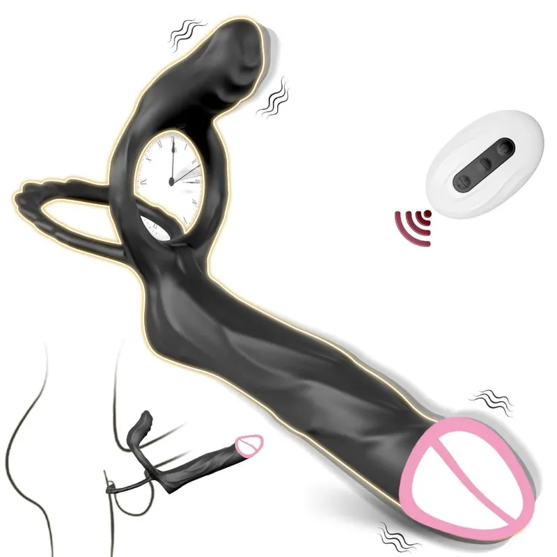 Vibrador de penetração dupla para casal, anel peniano de sêmen, anel peniano, ampliação do pênis, brinquedos sexuais vibratórios retardados para homens adultos — image 10