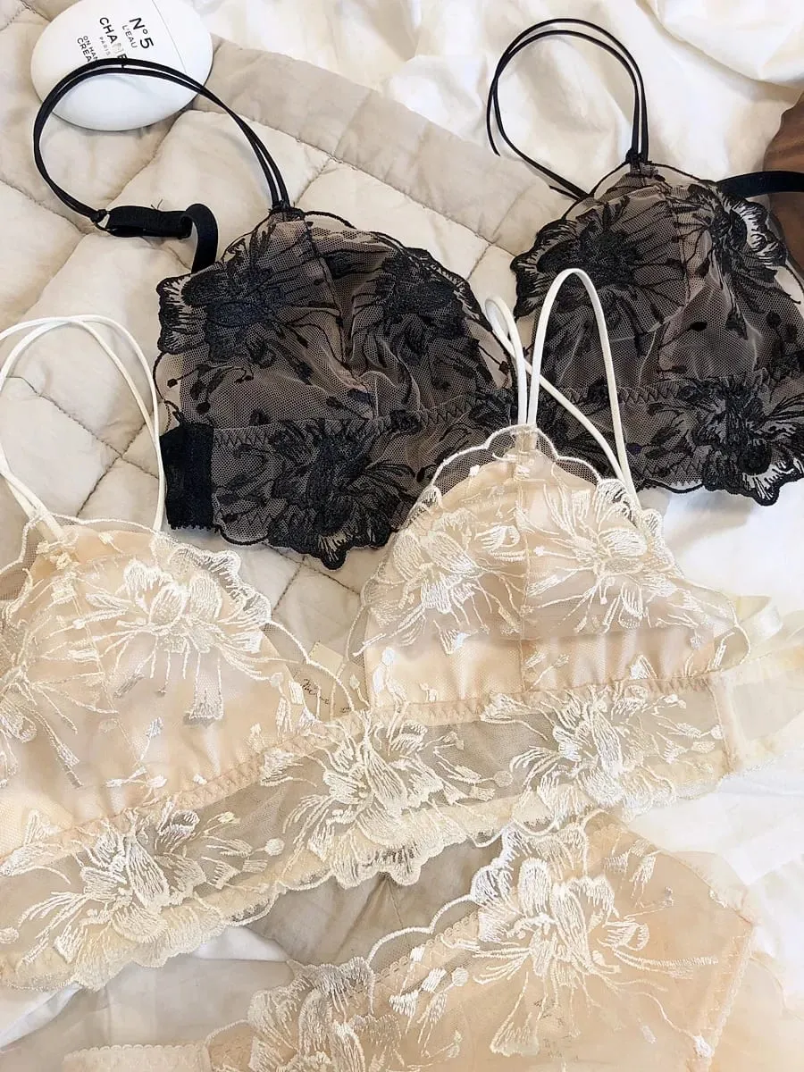 Embroidered Lace Bralette Set Triangle Cup Wireless Bra for Large Breasts Ultra Thin & Breathable Lingerie — image 7