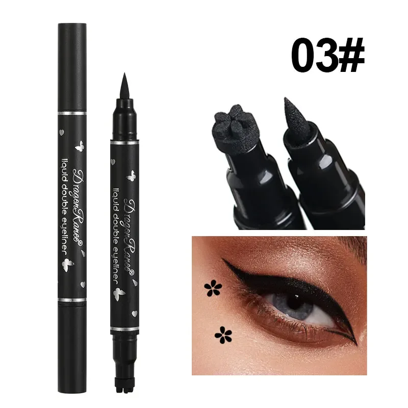 Dragon Ranee Black Stars Hearts Eyeliner Stamp Pencil Double-head 2 IN 1 Smooth Quick Dry Liquid Eye Liner Shape Pen Eyes Makeup