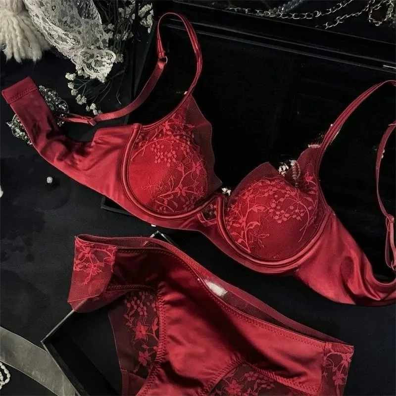 Women French Satin Lace Lingerie Set Push Up Anti Sagging Bra Full Coverage Brassiere Soft Comfort Underwear Daily Use 32‑38AB — image 5