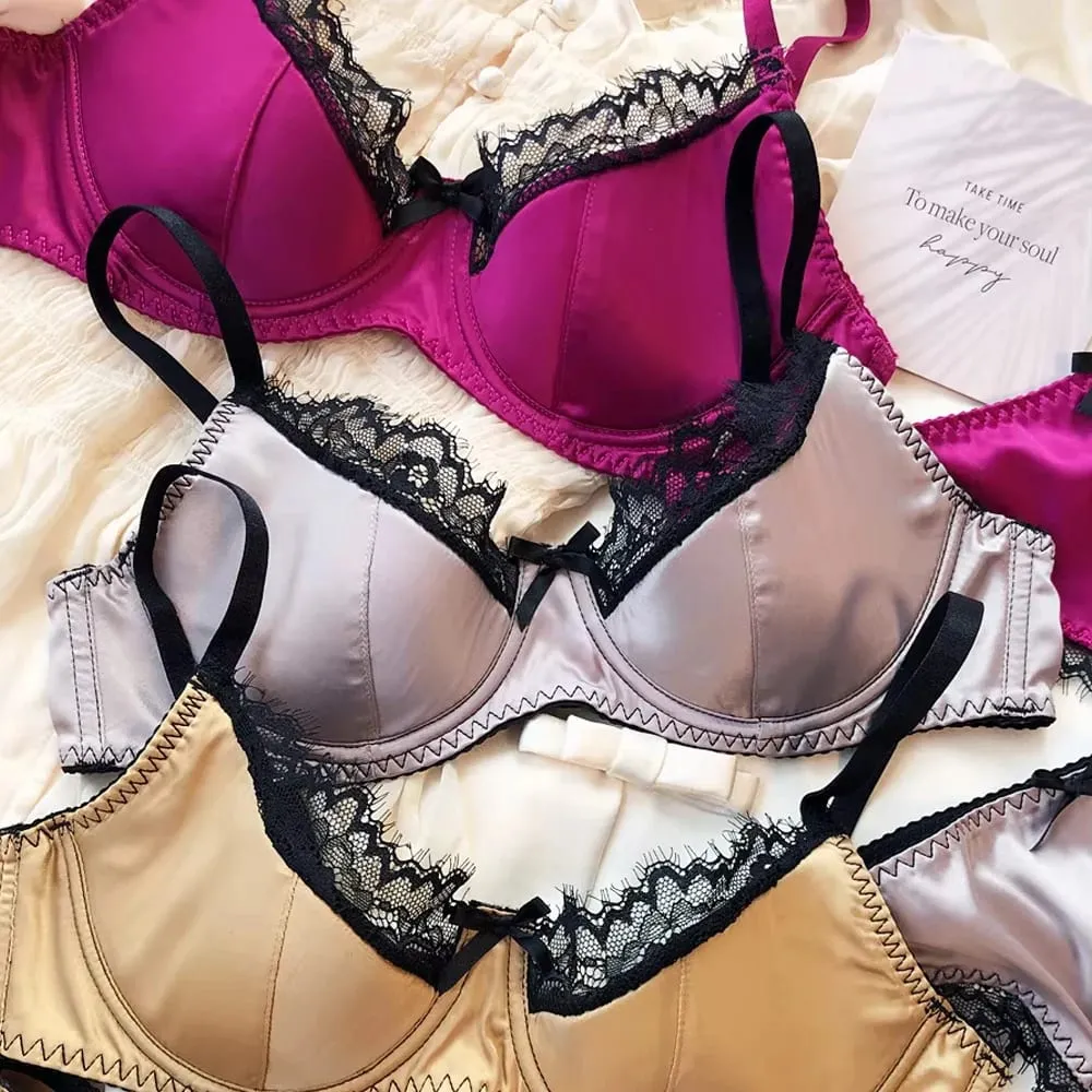 French Thin Cup Lingerie Set Lace Push Up Bra Fashion Women Silk Fabric Underwear High Quality Intimates Bras and Panties — image 2