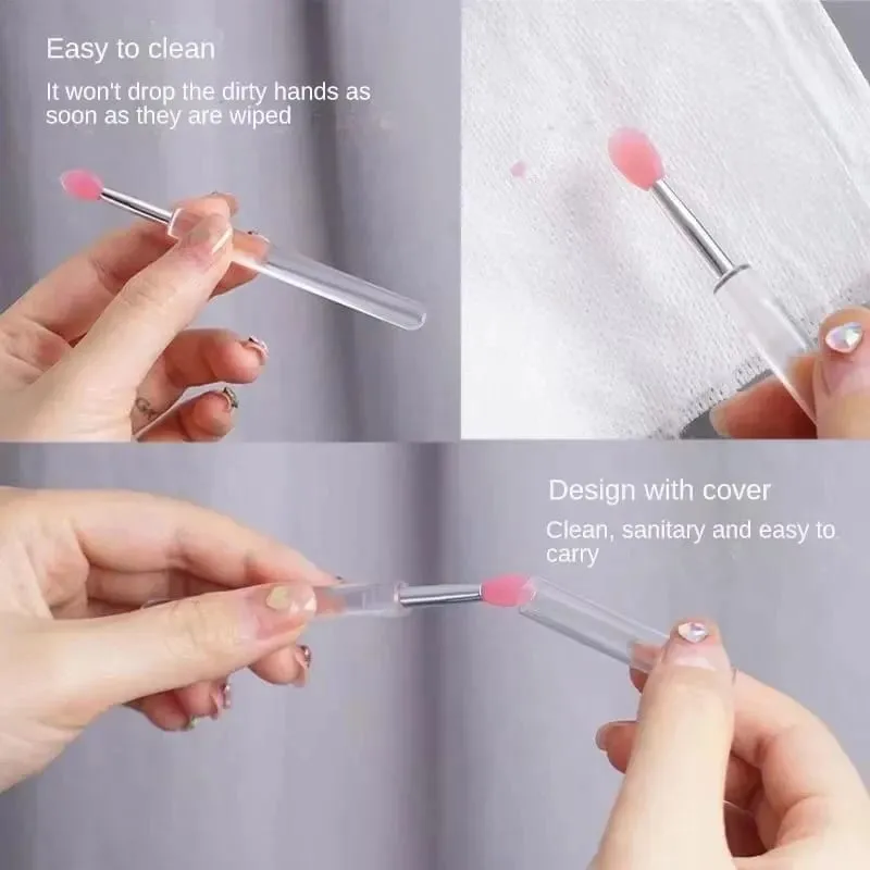 1/2/3/4pcs Portable Silicone Lip Brush With Cover Soft Multifunctional Lip Balm Applicator Lipstick Lipgloss Makeup Brushes — image 3