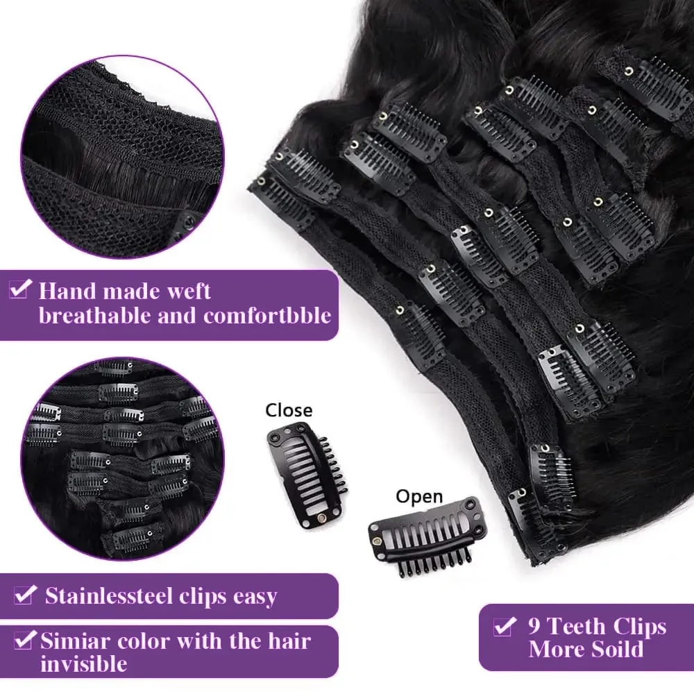 Clip In Hair Extensions Body Wave 8Pcs Clip In Human Hair Extensions Natural Black Remy Skin Weft Hair Extensions For Salon — image 5