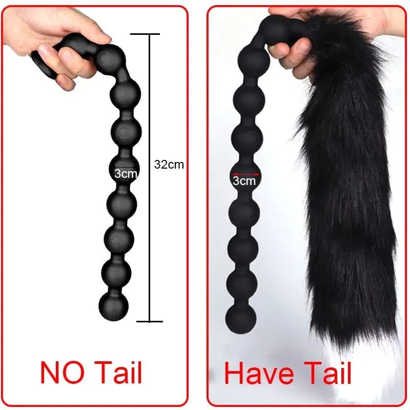 Plugue anal com cauda bdsm, jogos sexuais adultos para casal, contas anais enormes, silicone líquido, plugue anal macio, massagem de próstata, vibradores anais