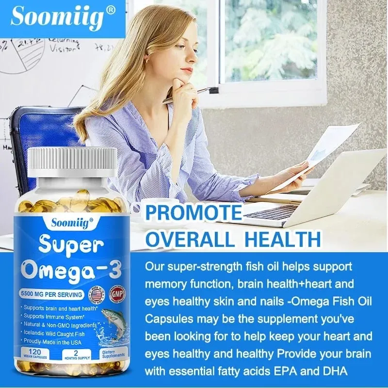 Vildfanget Super Strength Omega 3 Fiskeolie 120 Softgels 5500mg High EPA 1200mg DHA 900mg Ikke-GMO Glutenfrit kosttilskud — image 3
