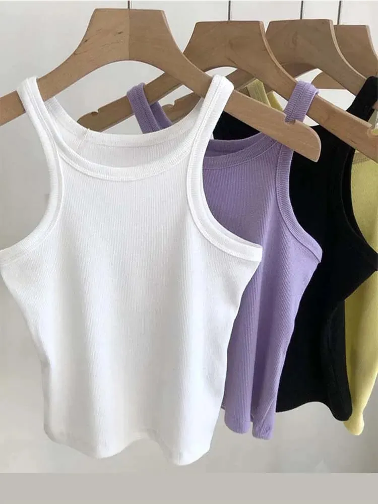 2024 Women Tank Tops Sexy Cropped Top Female Women Summer Camisole Camis Black White Sport Clothes For Women — image 2