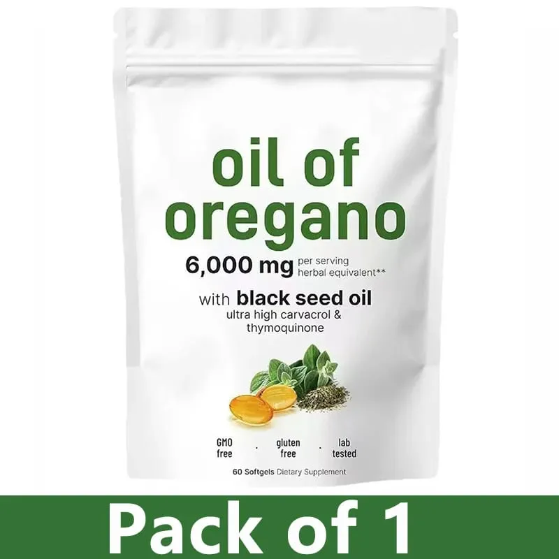 Oil of Oregano Softgels with Black Seed Oil 6000mg - Oregano Oil Capsules for Immune & Digestive Support - Non-GMO Gluten-Free