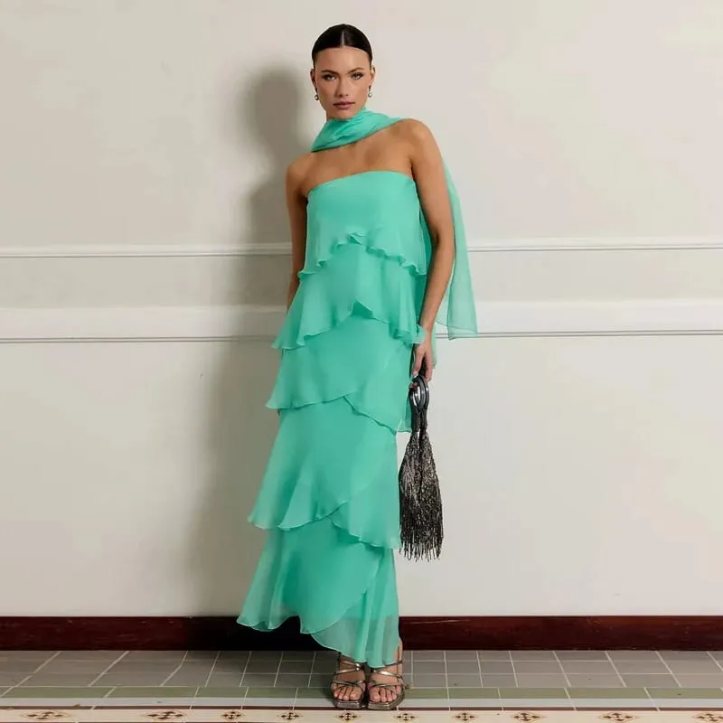 Floral impressão halter pescoço recorte maxi vestido em camadas plissado sem mangas 2026 verão feminino vestido de férias moda boho senhora vestido — image 12