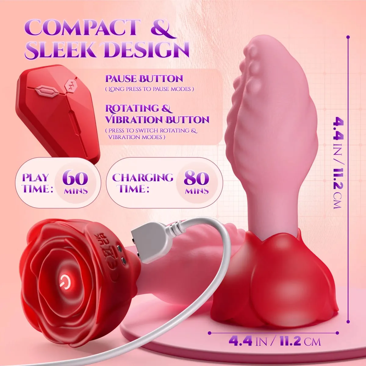 Remote Control Rotation Wiggle Tongue Vibrator Rose Butt Plug for Men Prostate Massager Adults Sex Toys for Women Men Gay
