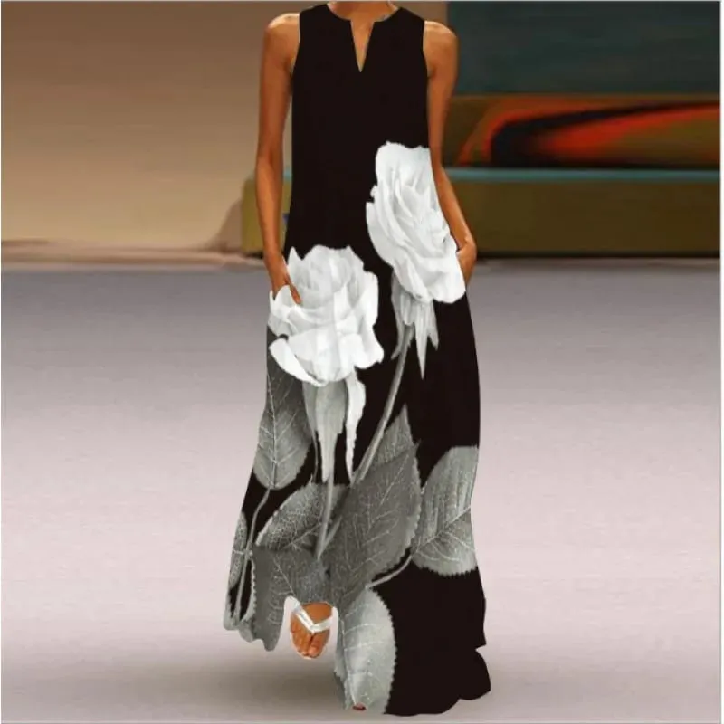 Women Dresses 2026 New summer wear sleeveless long dress V-neck printed emerald flower dress women's clothing vestidoes — image 12
