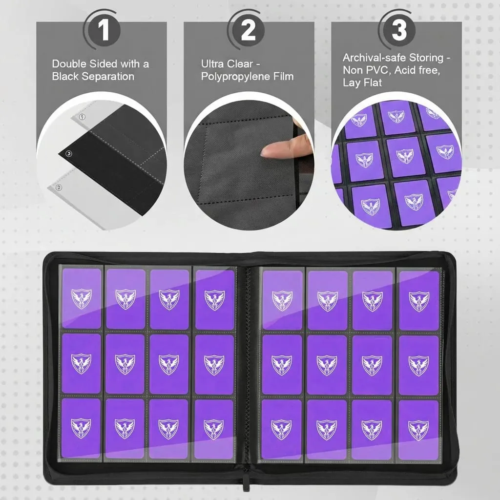 12-Pocket Trading Card Binder Collectible Card Holder That Can Accommodate 480 Cards Zippered Premium Card Binder Suitable for Tcg Cards/Game Cards/Sports Cards/Yu-Gi-Oh! Magic: the Gathering and Trading Cards — image 3