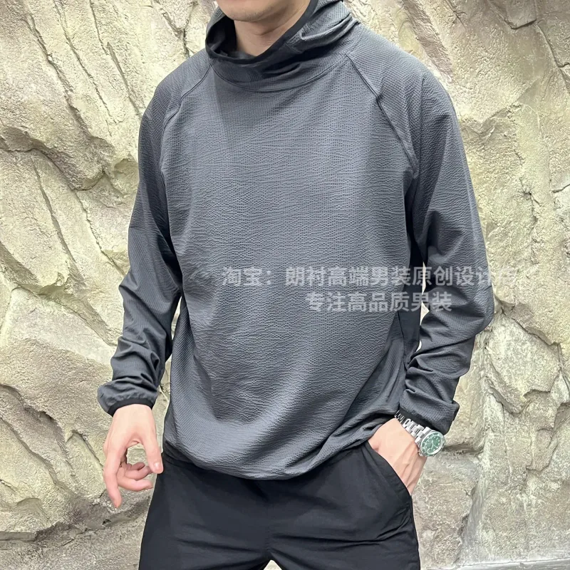 Lightweight seersucker texture outdoor thin quick-drying fabric couple loose sports hooded sweater — image 9