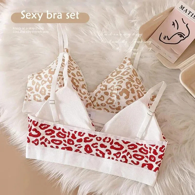 Women Seamless Bra Set Sexy Lingerie Low Waist Panties Leopard Bralette Set Vneck Sport Brassiere Female Cotton Underwear — image 6