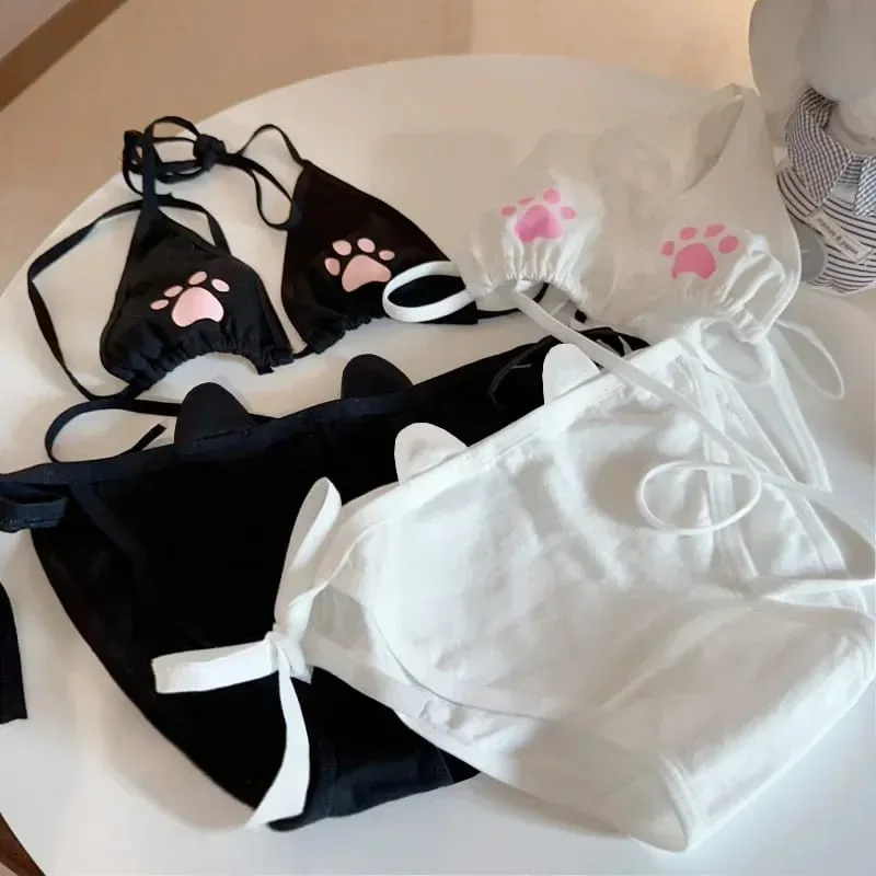 Japan Stil Spitze Up frauen Unterwäsche Set Baumwolle Atmungsaktive Kawaii Katze Klaue Nette Bh Set Cosplay Cartoon Bh Set dessous — image 2