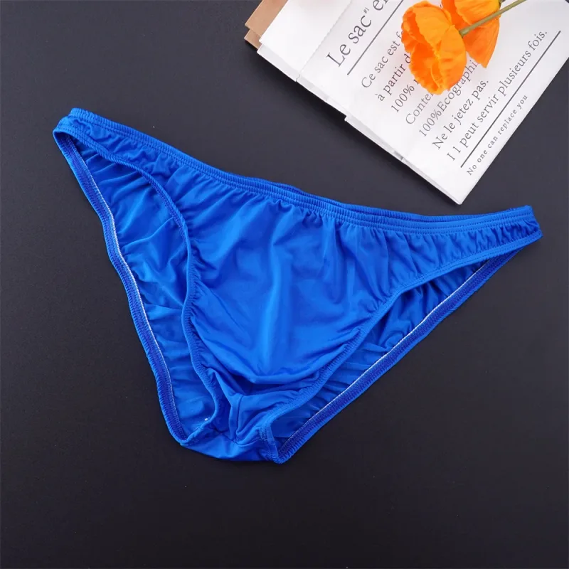 Homem cor sólida gelo seda sem costura cuecas cintura baixa u convexo calcinha masculina ultra-fino roupa interior elástica secagem rápida respiração calcinha — image 5