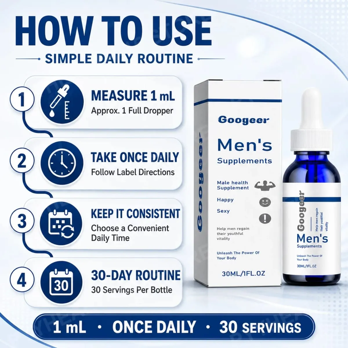 Men's Supplements Drops with Panax Ginseng Ginkgo Biloba Grape Seed and Vitamin B12 for Energy & Daily Vitality Support 30 ML