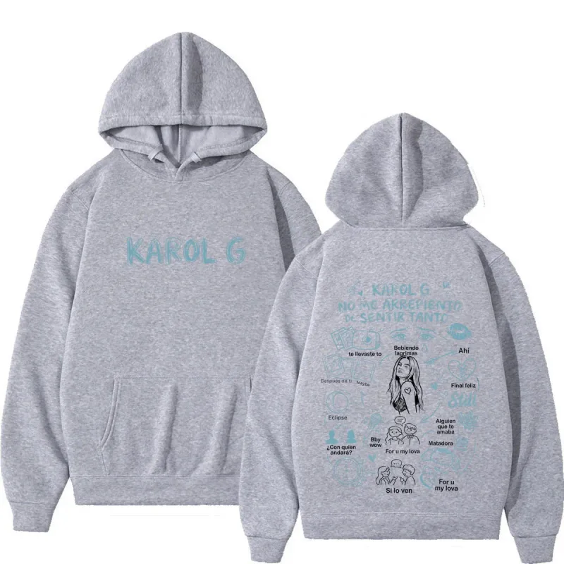 Karol G Álbum No Me Arrepiento De Sentir Tanto 2026 Impressão Moletom Com Capuz Homens Mulheres Moda Casual Pulôver Mangas Compridas Soltas Hoodies — image 5
