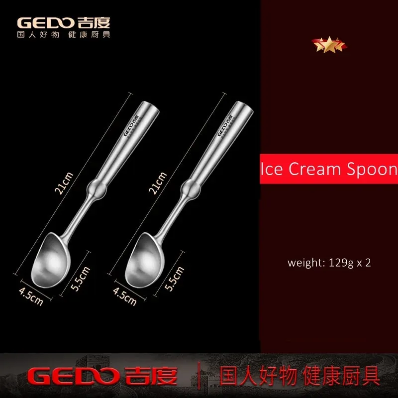 3 Pcs of Ultra Thick Pure 304 Stainless Steel Melon and Dragonfruit Baller 21cm Length 129g Dessert Spoon for Family Canteen