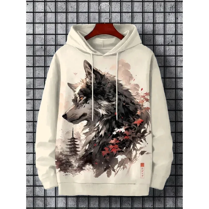 3D Printed Waves Noodles Hoodie Para sa Mga Lalaki Cool Wolf Pattern Long Sleeve Tops Casual Sweatshirt Harajuku Pullover Loose Hoodies — image 5