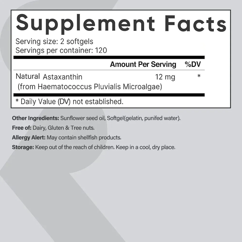 Astaxanthin 12mg Premium Astaxanthin Antioxidant Supplements | Supports Eye Joint Internal Circulation Skin Health | Tanning — image 5