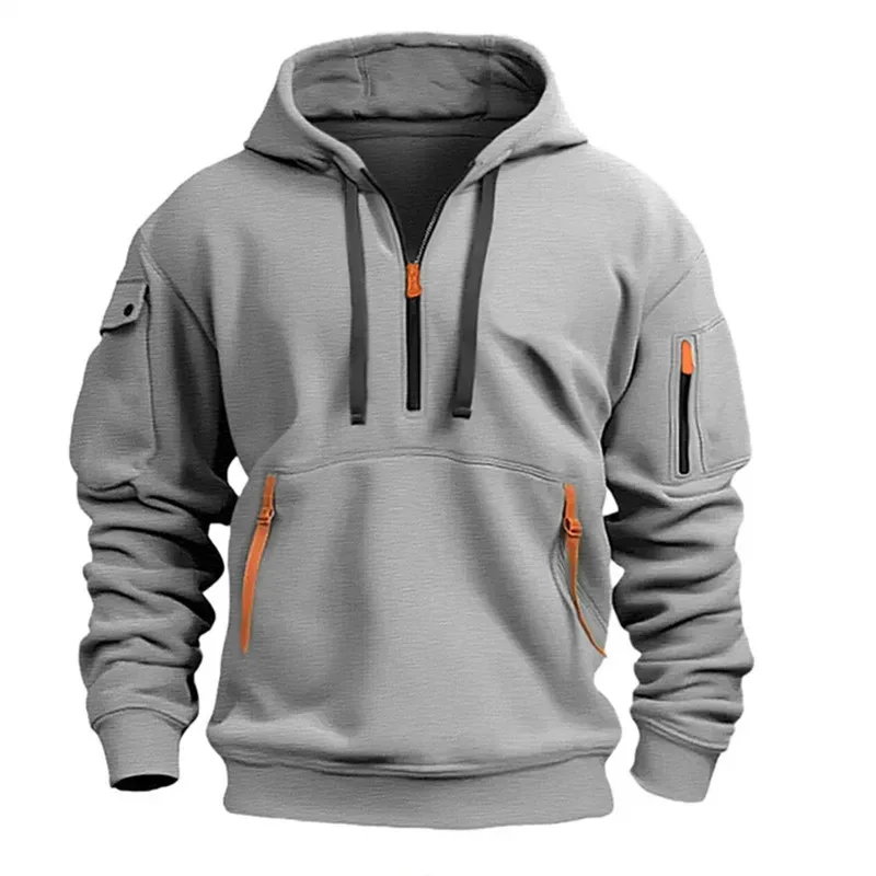 Moletom com capuz masculino com vários bolsos, zíper casual, esportivo, masculino/feminino, plus size, pulôver solto, moda, moletom de manga comprida — image 3