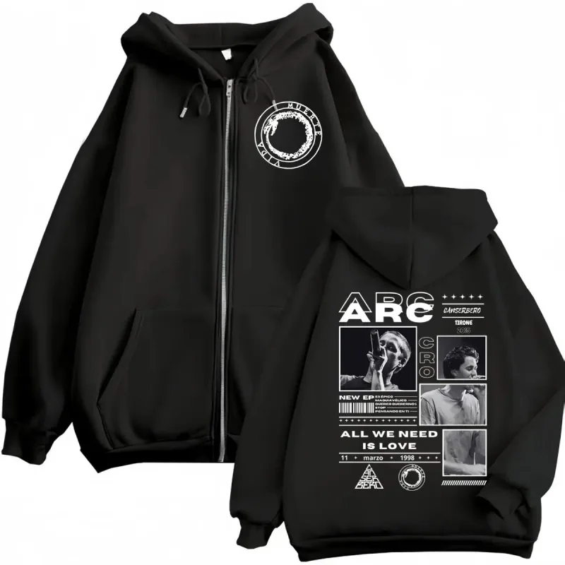 Canserbero Tudo o que precisamos é amor Muerte Vida Merch Zipper Hoodie Moda masculina Hip Hop Zip Up Moletons Casual Pulôveres de lã — image 15